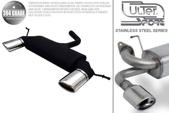 Ulter Sport, Einddemper L+R, Geheel RVS, Enkel Ovaal 120x80mm, VW, GOLF V, 1.4 55kW, 1.4 FSi 66kW, 1.6 75kW, 1.6 FSi 85kW, 2.0 FSi 110kW, 2.0 Sdi 55kW, 1.9 TDi 66/77kW, 2.0 TDi 100/103kW, 2003-, Pasklaar, Past op originele middendemper/katalysator