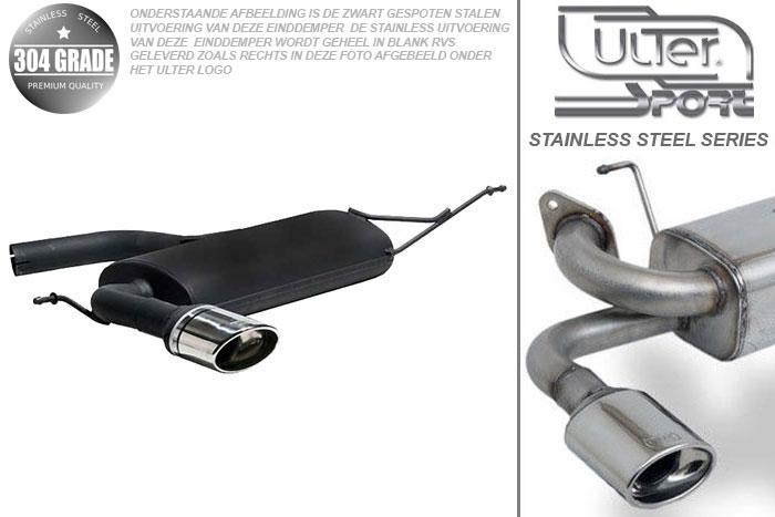 Ulter Sport, Einddemper, Geheel RVS, Enkel Ovaal 120x80mm, Seat, ALTEA, 1.4 64kW, 1.6 75kW, 2.0 FSI 110kW, 1.9 TDI  77kW, 2.0 TDI 100/103kW, 2004-, Pasklaar, Past op originele middendemper/katalysator