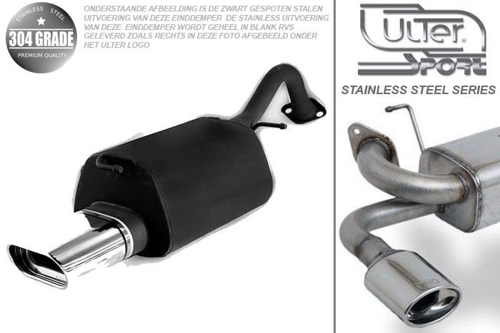 Ulter Sport, Einddemper, Geheel RVS, Enkel plat ovaal 145x75mm, Toyota, COROLLA, 1.4 16V 71kW, 1.6 16V 81kW, 11/2001- 04, HATCHBACK   3D i 5D, Pasklaar, Past op originele middendemper/katalysator