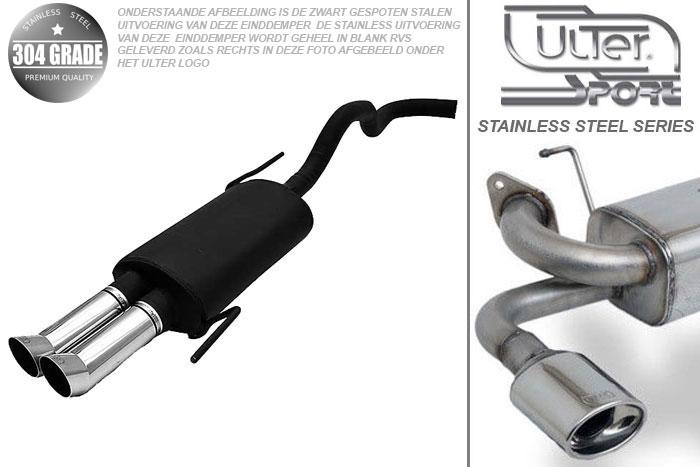 Ulter Sport, Einddemper, Geheel RVS, Dubbel Rond 80mm DTM, Seat, IBIZA, 1.0 37kW, 1.4 44kW, 06/96-99  TRANSVERSE HOOKS, Pasklaar, Past op originele middendemper/katalysator