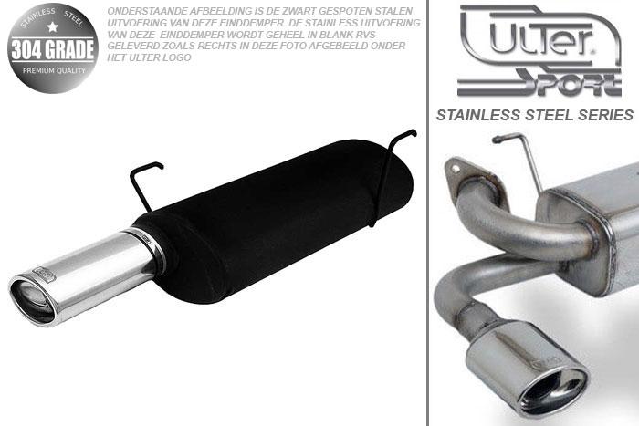 Ulter Sport, Einddemper, Geheel RVS, Enkel Ovaal 95x65mm, Peugeot, 206, 1.1., 1.4, 1.6, 03-, HATCHBACK, Pasklaar, Past op originele middendemper/katalysator