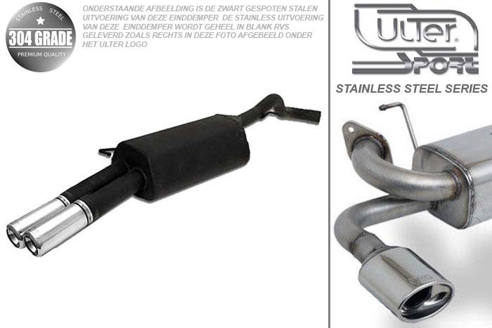 Ulter Sport, Einddemper, Geheel RVS, Dubbel Rond 100mm, Skoda, OCTAVIA, 1.4 44/55kW, 1.6 55/74kW, 1.8 92kW, 2.0 85kW,, 10/96-05, HATCHBACK. COMBI, Pasklaar, Past op originele middendemper/katalysator