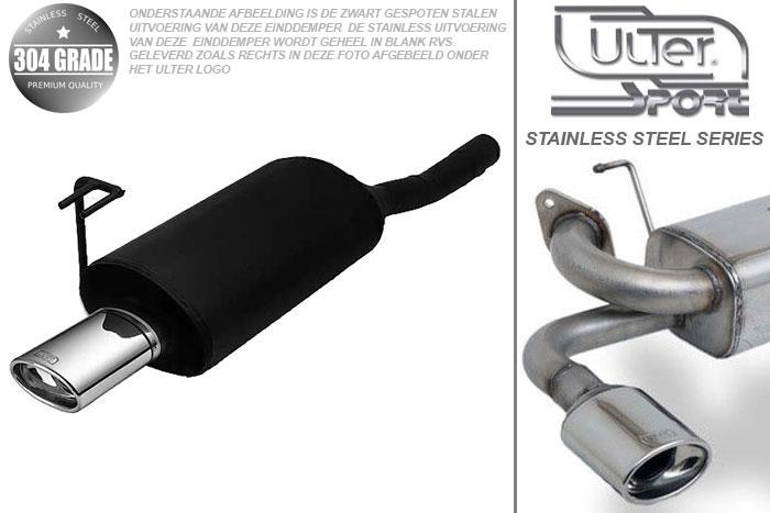 Ulter Sport, Einddemper, Geheel RVS, Enkel Ovaal 95x65mm, Fiat, BRAVA, 1.4 12V 55/59kW, 1.6 16V 66/76kW, 97-01, Pasklaar, Past op originele middendemper/katalysator