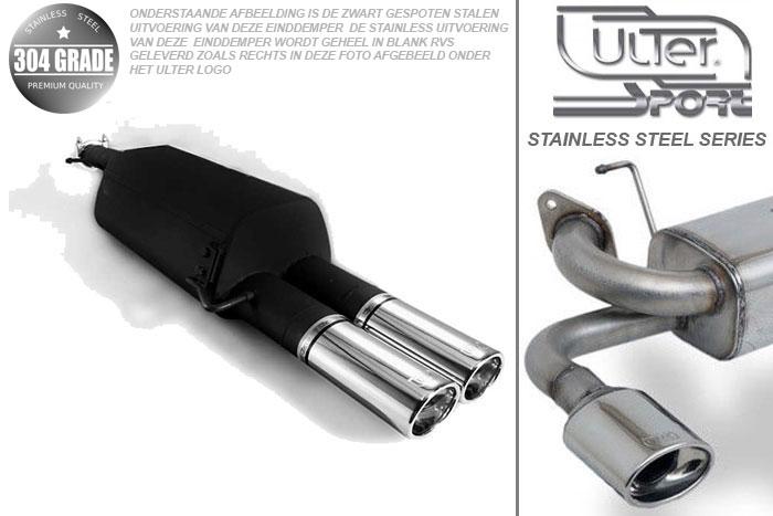 Ulter Sport, Einddemper, Geheel RVS, Dubbel Ovaal 95x65mm, VW, PASSAT 3B/3BG, 1.6 74kW, 1.8 20V 92kW, 1.8T 110kW, 1.9 TDi 66/81/85kW, Sedan. Variant, 96- 05, Pasklaar, Past op originele middendemper/katalysator