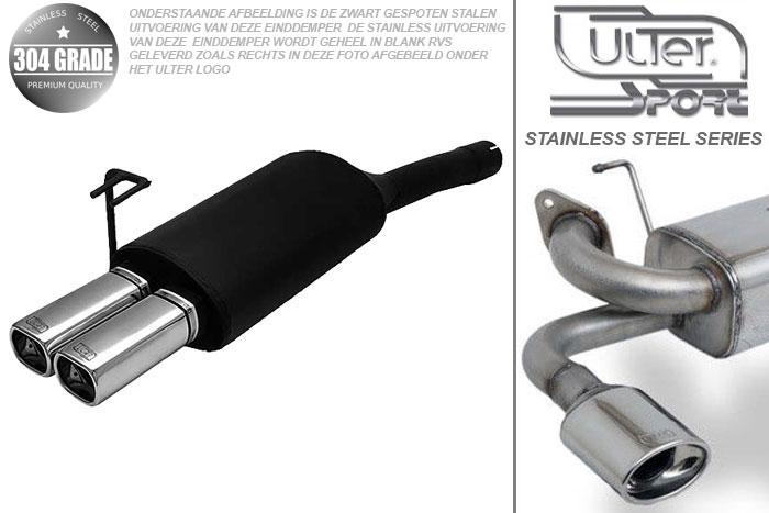 Ulter Sport, Einddemper, Geheel RVS, Dubbel Rechthoek 80x65mm, Fiat, BRAVO, 1.4 12V 55/59kW, 1.6 16V 66/76kW, 97-01, Pasklaar, Past op originele middendemper/katalysator