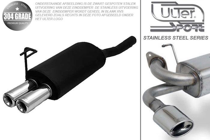 Ulter Sport, Einddemper, Geheel RVS, Dubbel Rond 80mm, Fiat, BRAVA, 1.4 12V 55/59kW, 1.6 16V 66/76kW, 97-01, Pasklaar, Past op originele middendemper/katalysator
