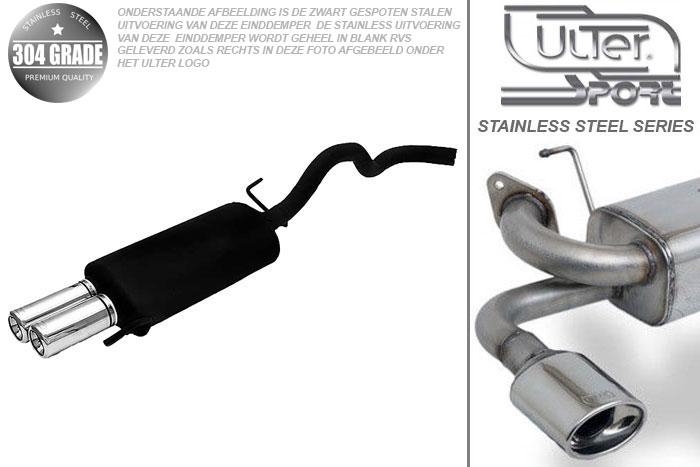 Ulter Sport, Einddemper, Geheel RVS, Dubbel Rond 80mm, VW, POLO  6N, 1.0 33kW, 1.3 40kW, 1.4 44kW, 1.6 55kW, 95 - 01, Pasklaar, Past op originele middendemper/katalysator