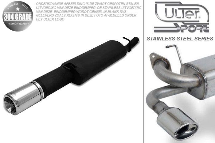 Ulter Sport, Einddemper, Geheel RVS, Enkel Rond 100mm, Opel, VECTRA-A, 1.4 55kW, 1.6 52/55/60kW, 1.8 66kW, 1.8GT 66kW, 2.0 85kW, 88-95  Hatchback, Pasklaar, Past op originele middendemper/katalysator