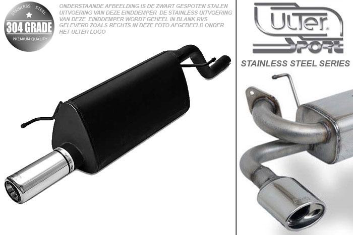 Ulter Sport, Einddemper, Geheel RVS, Enkel Rond 80mm, Opel, CORSA-D, 1.0 44kW, 1.2 59kW, 1.4 66kW, 06-, Pasklaar, Past op originele middendemper/katalysator