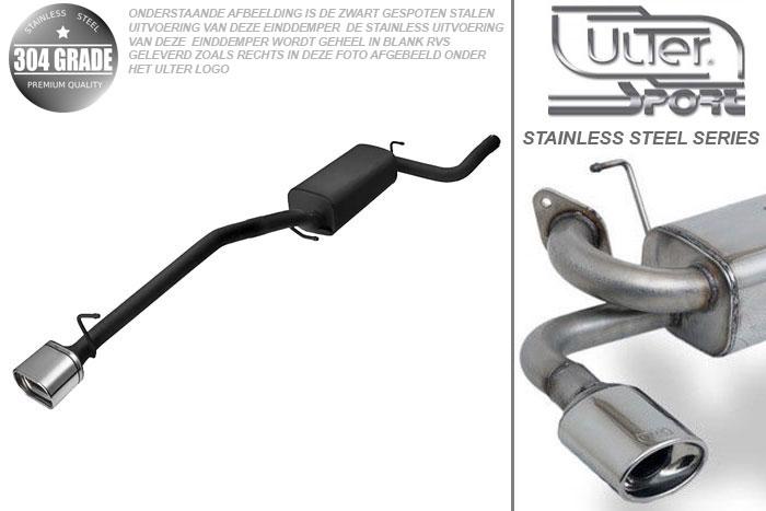 Ulter Sport, Einddemper, Geheel RVS, Enkel plat ovaal 145x75mm, Ford, FOCUS II, 1.4 16V 59kW, 1.6 16V 74/85kW, 1.8 16V 92kW, 2.0 16V 107kW, 1.8 TDCi 85 kW, 2005-, COMBI, Pasklaar, Past op originele middendemper/katalysator