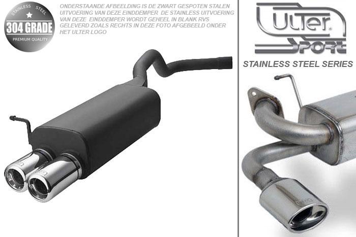 Ulter Sport, Einddemper, Geheel RVS, Dubbel Rond 80mm, Skoda, FABIA II, 1.2 44/51/55kW, 1.4 55/63kW, 1.6 77kW, 1.4 TDI 44/51/55/59kW, 1.9 TDI 77kW, 2006-, HATCHBACK, Pasklaar, Past op originele middendemper/katalysator