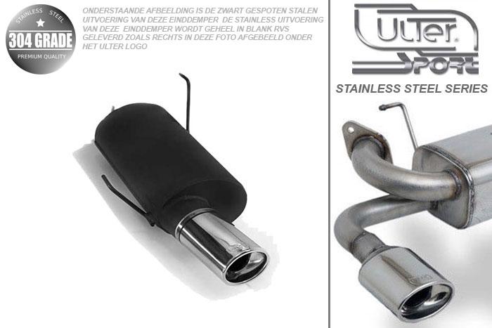 Ulter Sport, Einddemper, Geheel RVS, Enkel Ovaal 95x65mm, Peugeot, 206, 1.1 44kW, 1.4 55kW, 1.6 65kW, 98-03, Pasklaar, Past op originele middendemper/katalysator