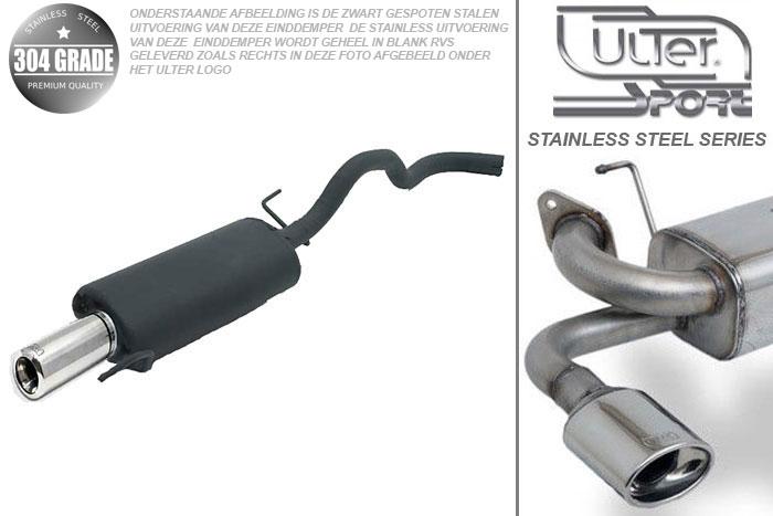 Ulter Sport, Einddemper, Geheel RVS, Enkel Rond 80mm, VW, POLO  6N, 1.0 33kW, 1.3 40kW, 1.4 44kW, 1.6 55kW, 95 - 01, Pasklaar, Past op originele middendemper/katalysator