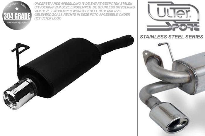Ulter Sport, Einddemper, Geheel RVS, Enkel Rond 80mm, Fiat, BRAVO, 1.4 12V 55/59kW, 1.6 16V 66/76kW, 97-01, Pasklaar, Past op originele middendemper/katalysator