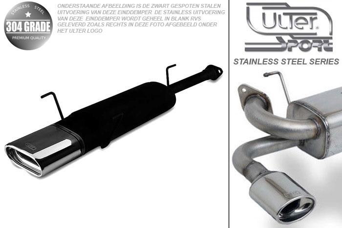 Ulter Sport, Einddemper, Geheel RVS, Enkel plat ovaal 145x75mm, Opel, ASTRA-G, 1.4 16V 66kW, 1.6 16V 74kW, 1.8 8V 55/62kW, 1.8 16V 85/92kW, 2.0 16V 100kW, 98- 03   COMBI, Pasklaar, Past op originele middendemper/katalysator