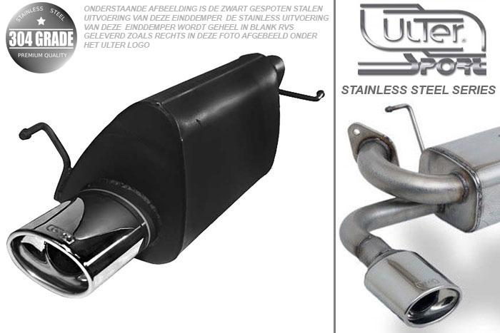 Ulter Sport, Einddemper, Geheel RVS, Enkel Ovaal 120x80mm*, Opel, CORSA-D, 1.0 44kW, 1.2 59kW, 1.4 66kW, 06-, Pasklaar, Past op originele middendemper/katalysator
