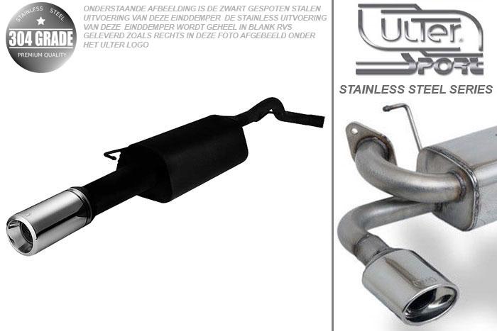Ulter Sport, Einddemper, Geheel RVS, Enkel Rond 100mm, Skoda, OCTAVIA, 1.4 44/55kW, 1.6 55/74kW, 1.8 92kW, 2.0 85kW,, 10/96-05, HATCHBACK. COMBI, Pasklaar, Past op originele middendemper/katalysator