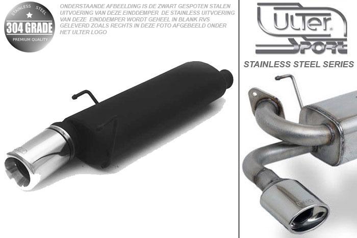 Ulter Sport, Einddemper, Geheel RVS, Enkel Rond 80mm, Peugeot, 306, 1.1i 44kW, 1.4i 55kW, 1.6i 66kW, 1.8i 74kW, 94-   HATCHBACK, Pasklaar, Past op originele middendemper/katalysator