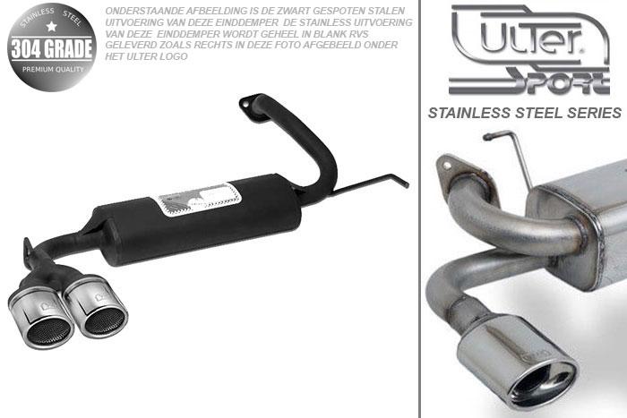 Ulter Sport, Einddemper, Geheel RVS, Dubbel Rond 70mm, Mazda, MAZDA, 323. 323F, 1.8 16V 85kW, 2.0 V6 106kW, 04/94-04/98, Pasklaar, Past op originele middendemper/katalysator