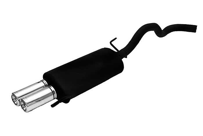 Ulter Sport, Einddemper, Staal, Dubbel Rond 80mm, VW, POLO  6N, 1.0 33kW, 1.3 40kW, 1.4 44kW, 1.6 55kW, 95 - 01, Past op originele middendemper/katalysator