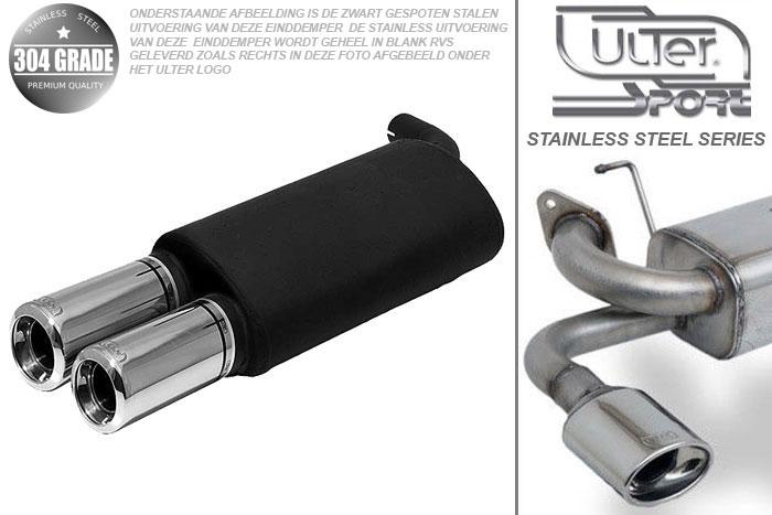 Ulter Sport, Einddemper, Geheel RVS, Dubbel Rond 80mm, Toyota, COROLLA, 1.4, 1.6, 04/97-01, SEDAN, Pasklaar, Past op originele middendemper/katalysator