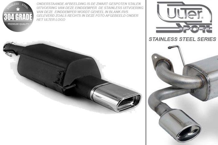 Ulter Sport, Einddemper, Geheel RVS, Enkel plat ovaal 145x75mm, VW, PASSAT 3B/3BG, 1.6 74kW, 1.8 20V 92kW, 1.8T 110kW, 1.9 TDi 66/81/85kW, Sedan. Variant, 96- 05, Pasklaar, Past op originele middendemper/katalysator