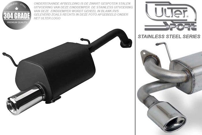 Ulter Sport, Einddemper, Geheel RVS, -Enkel Rond 80mm, Chevrolet, LACETTI, 1.4 16V, 04-, HATCHBACK, Pasklaar, Past op originele middendemper/katalysator