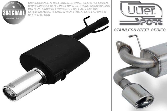Ulter Sport, Einddemper, Geheel RVS, Enkel Ovaal 95x65mm, Ford, FORD, PUMA, 1.4 16V 66kW, 1.7 16V 90kW, 97-, Pasklaar, Past op originele middendemper/katalysator