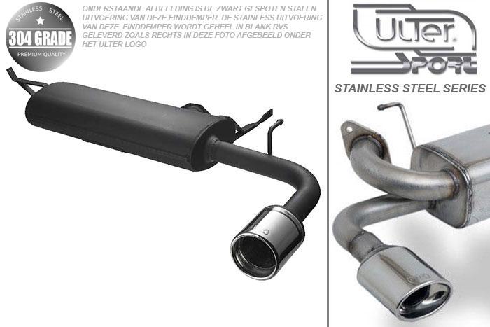 Ulter Sport, Einddemper, Geheel RVS, Enkel Rond 100mm, Mitsubishi, LANCER, 1.5 16V 80kW, 1.8 16V 105kW, 2007-, SEDAN. HATCHBACK, Pasklaar, Past op originele middendemper/katalysator