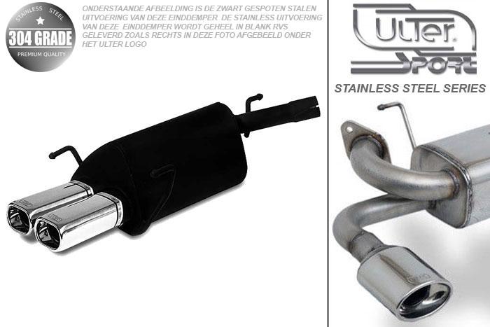 Ulter Sport, Einddemper, Geheel RVS, Dubbel Rechthoek 80x65mm, Opel, CORSA-C, 1.0 12V 44kW, 1.2 16V 59kW, 1.4 16V 66kW, 1.7CDTi 74kW, 01-, Pasklaar, Past op originele middendemper/katalysator