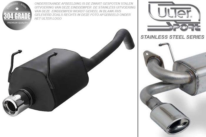 Ulter Sport, Einddemper, Geheel RVS, Enkel Rond 80mm, Ford, KA II, 1.2 51kW, 1.3 TDCi 55kW, 2008-, Pasklaar, Past op originele middendemper/katalysator