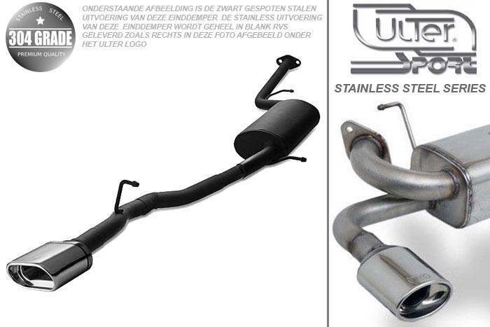 Ulter Sport, Einddemper, Geheel RVS, Enkel plat ovaal 145x75mm, Toyota, IQ, 1.0 50kW, 1.3 74kW, 1.4d 66kW, Pasklaar, Past op originele middendemper/katalysator