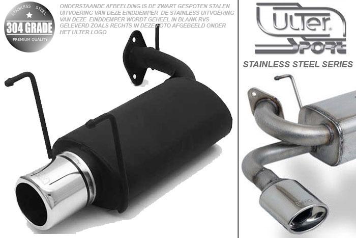 Ulter Sport, Einddemper, Geheel RVS, Enkel Rond 100mm, Toyota, COROLLA, 1.3 16V 55/65kW, 1.6 16V 84kW, 05/92-04/97, HATCHBACK, Pasklaar, Past op originele middendemper/katalysator