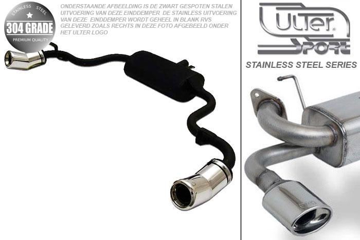 Ulter Sport, Einddemper L+R, Geheel RVS, Enkel Rond 80mm DTM, Fiat, SEICENTO, 0.9 29kW, 1.1 40kW, 98-, Pasklaar, Past op originele middendemper/katalysator