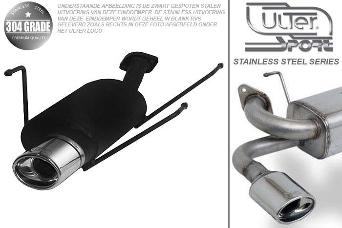 Ulter Sport, Einddemper, Geheel RVS, Enkel Ovaal 120x80mm, Nissan, ALMERA, 1.4 55/64kW, 1.6 66/73kW, 07/95-02/00   HATCHBACK, Pasklaar, Past op originele middendemper/katalysator