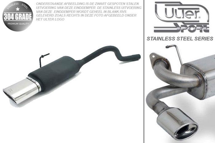 Ulter Sport, Einddemper, Geheel RVS, Enkel plat ovaal 145x75mm, Renault, CLIO II, 1.2 44kW, 1.4 55kW, 1.6 66kW, 98-, Pasklaar, Past op originele middendemper/katalysator