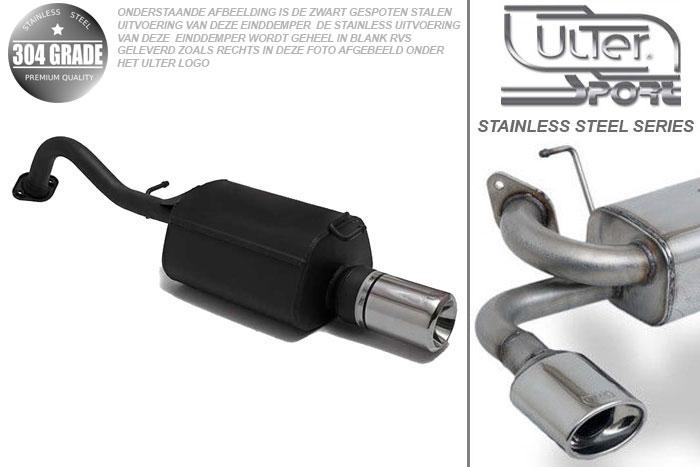 Ulter Sport, Einddemper, Geheel RVS, Enkel Rond 100mm, Toyota, COROLLA, 1.4 16V 71kW, 1.6 16V 81kW, 11/2001- 04, HATCHBACK   3D i 5D, Pasklaar, Past op originele middendemper/katalysator
