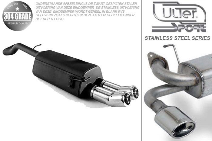 Ulter Sport, Einddemper, Geheel RVS, Dubbel Rond 80mm DTM, VW, GOLF IV, 1.8T 110kW, 1.9 SDi 50kW, 10/97-06/04, Pasklaar, Past op originele middendemper/katalysator