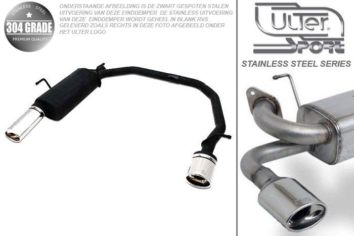 Ulter Sport, Einddemper L+R, Geheel RVS, Enkel Ovaal 95x65mm, Peugeot, 206, 1.1 44kW, 1.4 55kW, 1.6 65kW, 98-03, Pasklaar, Past op originele middendemper/katalysator