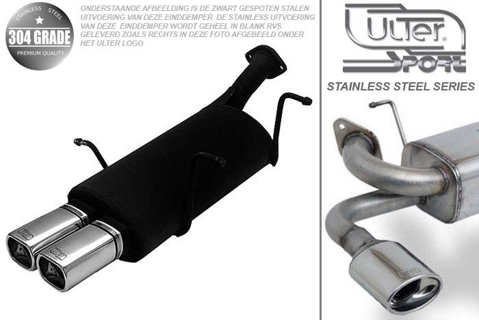 Ulter Sport, Einddemper, Geheel RVS, Dubbel Rechthoek 80x65mm, Suzuki, SWIFT, 1.0 37/39/41kW, 1.3 47//50/52/54kW, 89-05  SEDAN, Pasklaar, Past op originele middendemper/katalysator