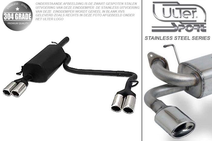 Ulter Sport, Einddemper L+R, Geheel RVS, Dubbel Rond 70mm, VW, PASSAT 3B/3BG, 1.6 74kW, 1.8 20V 92kW, 1.8T 110kW, 1.9 TDi 66/81/85kW, Sedan. Variant, 96- 05, Pasklaar, Past op originele middendemper/katalysator