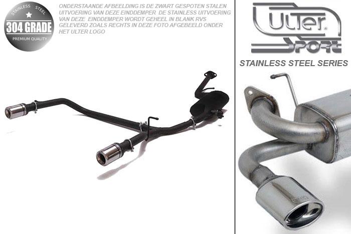 Ulter Sport, Einddemper L+R, Geheel RVS, Enkel Rond 80mm, Toyota, IQ, 1.0 50kW, 1.3 74kW, 1.4d 66kW, Pasklaar, Past op originele middendemper/katalysator