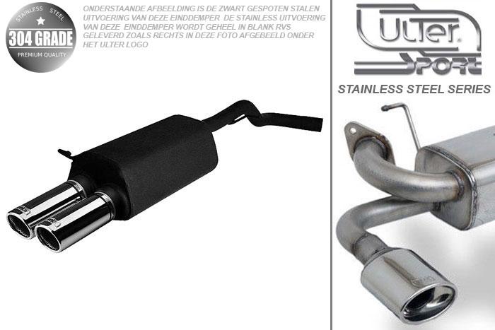 Ulter Sport, Einddemper, Geheel RVS, Dubbel Rond 70mm, VW, GOLF IV, 1.8T 110kW, 1.9 SDi 50kW, 10/97-06/04, Pasklaar, Past op originele middendemper/katalysator