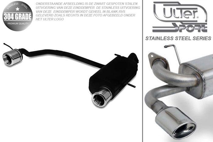 Ulter Sport, Einddemper L+R, Geheel RVS, Enkel Rond 100mm, Citroen, C2, 1.6VTS,1.6VTR, 2004-, Pasklaar, Past op originele middendemper/katalysator
