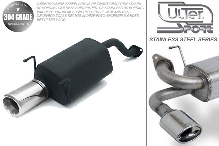 Ulter Sport, Einddemper, Geheel RVS, Enkel Rond 80mm, Honda, CIVIC V, 1.3 16V 55kW, 1.5i 16V 66kW, 1.6i 16V 92kW, 92-96  HATCHBACK, Pasklaar, Past op originele middendemper/katalysator