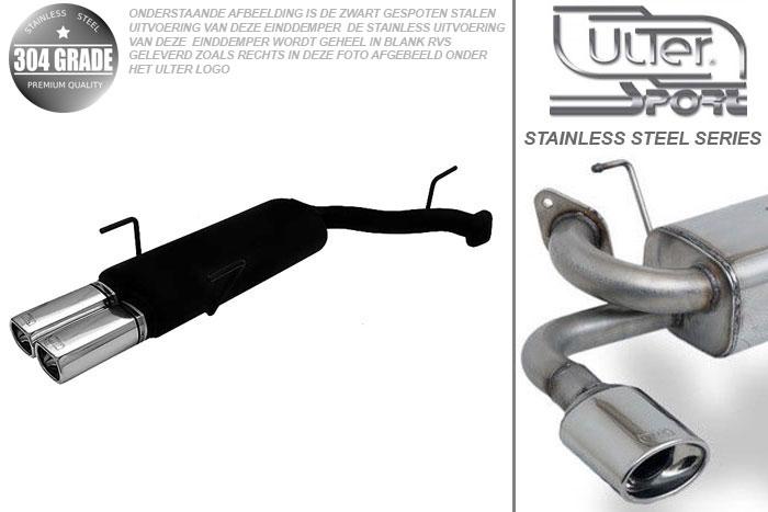 Ulter Sport, Einddemper, Geheel RVS, Dubbel Rechthoek 80x65mm, Opel, VECTRA-B, 1.6 16V 74kW, 1.8 16V 85kW, 2.0 16V 100kW, 09/95-09/99, COMBI, Pasklaar, Past op originele middendemper/katalysator