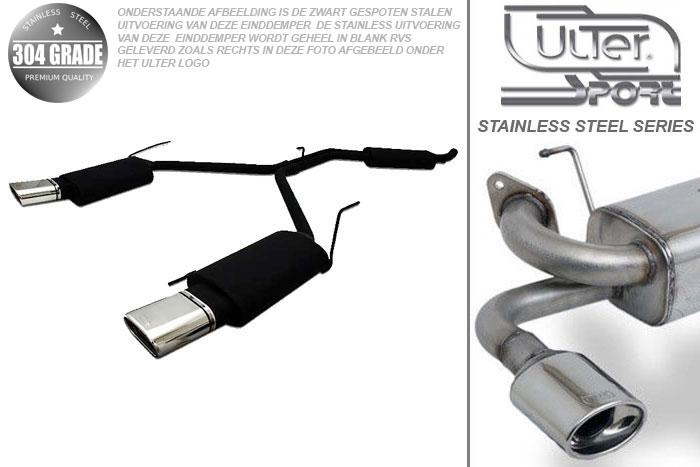 Ulter Sport, Einddemper L+R, Geheel RVS, Enkel plat ovaal 145x75mm, VW, VW T4, 2.0 62kW, 2.5 81kW, 2.8VR6 103kW, 2.4D 57kW, 2.5 TDi 65/75/111kW, 92-03, Pasklaar, Past op originele middendemper/katalysator