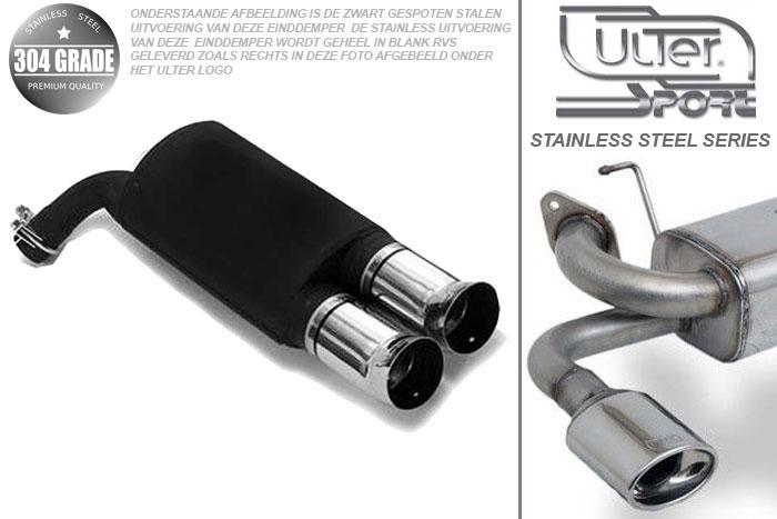 Ulter Sport, Einddemper, Geheel RVS, Dubbel Rond 80mm DTM, Toyota, COROLLA, 1.3 63kW, 1.4 71kW, 1.6 81kW, 97- 01  Hatchback, Pasklaar, Past op originele middendemper/katalysator