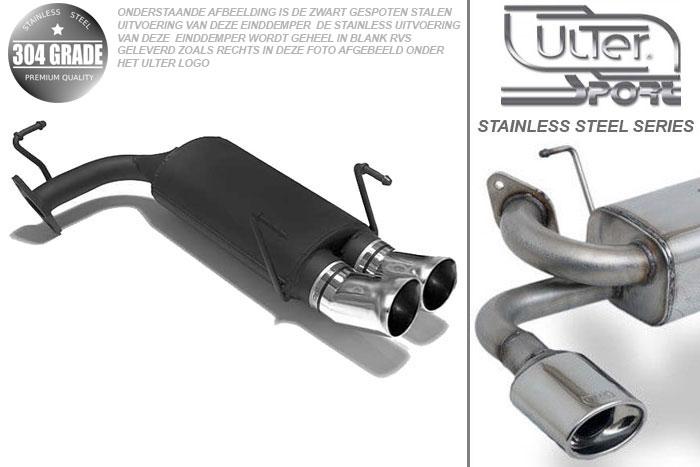 Ulter Sport, Einddemper, Geheel RVS, Dubbel Rond 80mm DTM, Toyota, COROLLA, 1.3 16V 55/65kW, 1.6 16V 84kW, 05/92-04/97, HATCHBACK, Pasklaar, Past op originele middendemper/katalysator