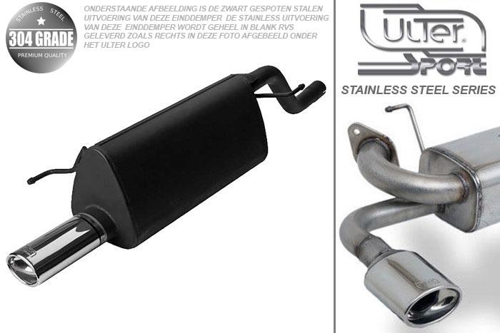 Ulter Sport, Einddemper, Geheel RVS, Enkel Ovaal 95x65mm, Opel, CORSA-D, 1.0 44kW, 1.2 59kW, 1.4 66kW, 06-, Pasklaar, Past op originele middendemper/katalysator